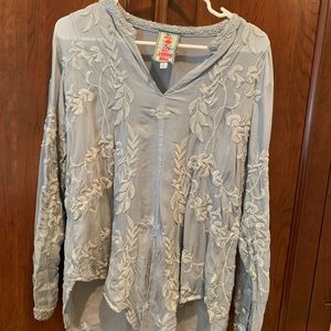 Johnny Was Bohemian Ice-Blue Blouse